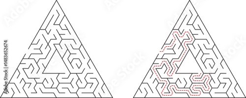 Triangular Maze Puzzle Solution Pathfinding Challenge, Geometry, Brain Teaser