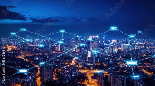 Wallpaper Mural Illuminated Urban Landscape: Dynamic Light Trails Showcasing Connection Speed in a Smart City Torontodigital.ca