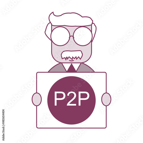 funny cartoon character with p2p banner