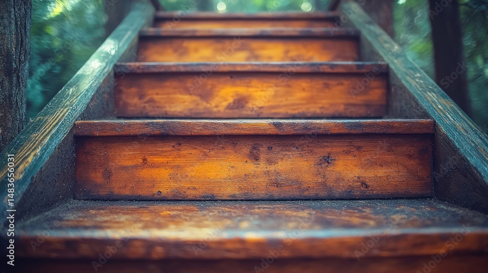 Obraz premium Ascending wooden steps in nature, leading upwards