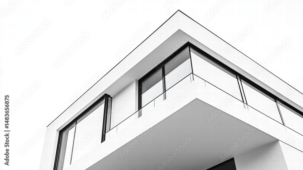 Fototapeta premium Modern Architectural Marvel: An impressive, sharp, contemporary building with a clean and minimalist design. Showcasing a modern architectural style with its strong lines, geometric shapes.