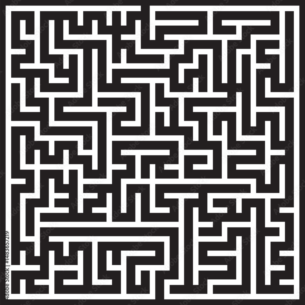 Complex Black and White Square Maze Puzzle Game Challenge