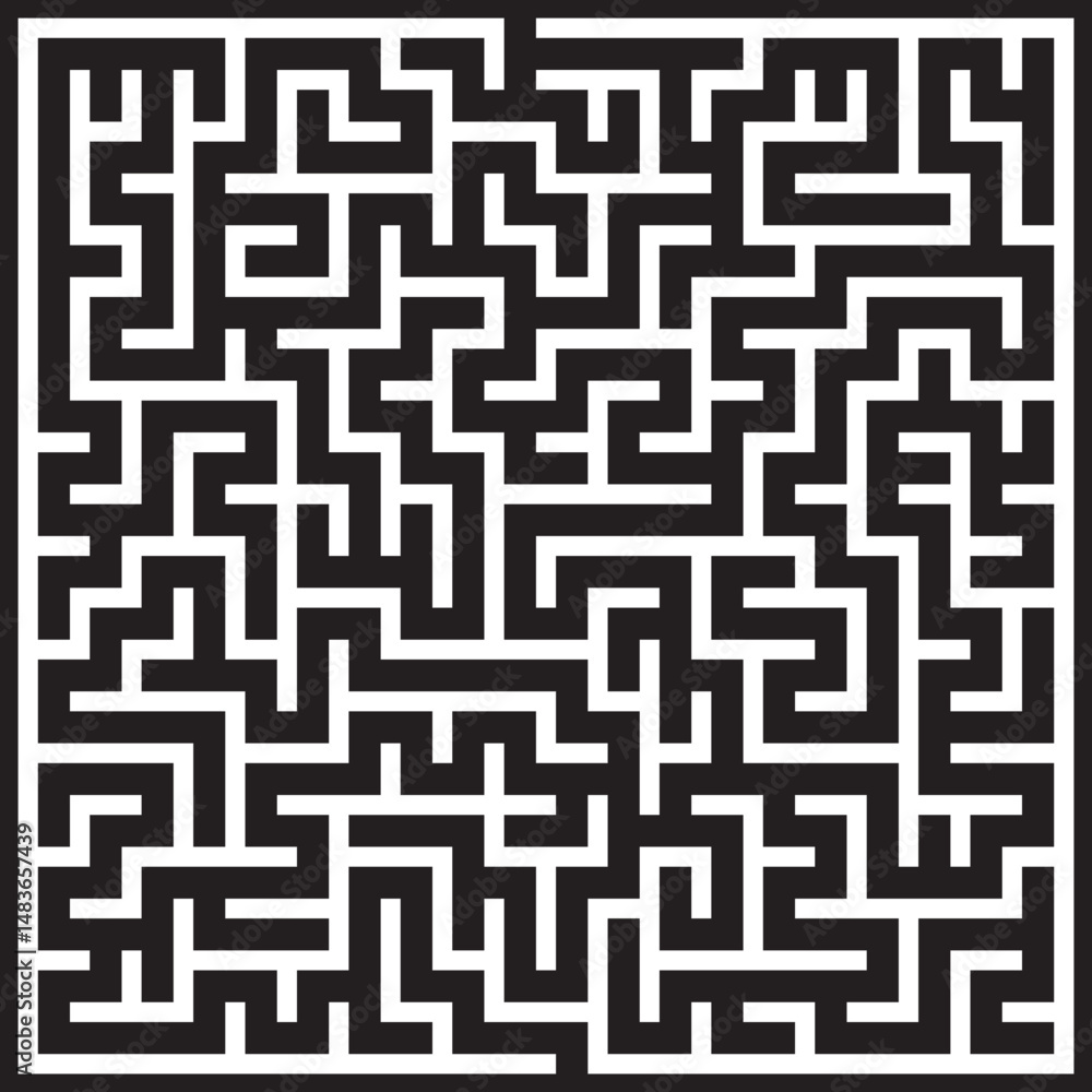 Complex Black and White Square Maze Puzzle Game Challenge
