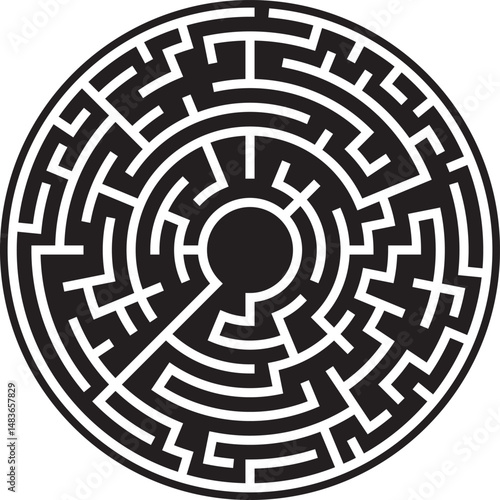 Circular Maze Puzzle Black and White Labyrinth Challenge Game
