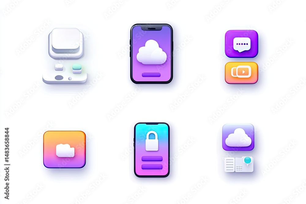 Modern cloud computing and mobile app icons Modern cloud computing and mobile app icons