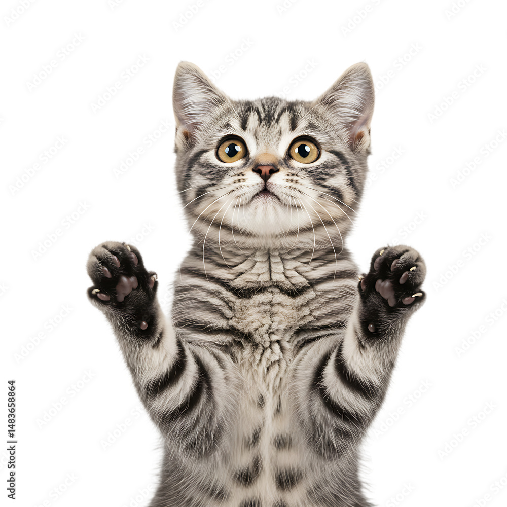 Fototapeta premium Curious Kitten Standing Up Isolated On Transparent Background