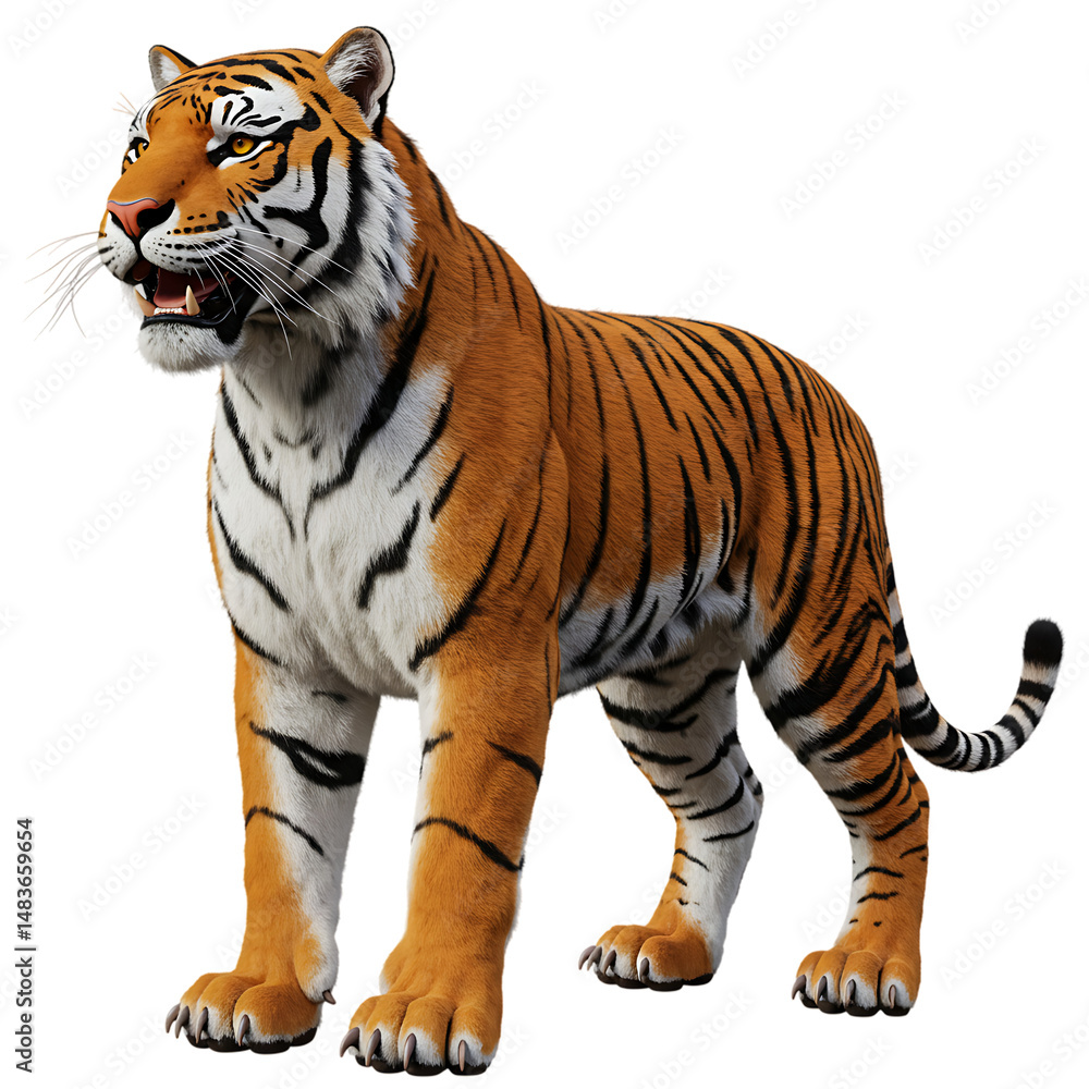 Obraz premium Bengal Tiger Standing Alert On Transparent Background