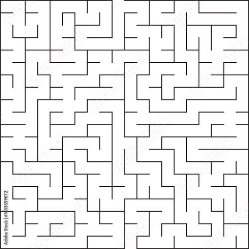Complex Square Maze Puzzle Black Lines, White Paths, Brain Teaser