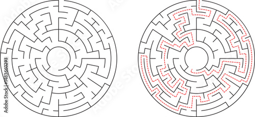 Circular Maze Puzzle Solution, Path, Labyrinth, Game, Design, Challenge, Concentric, Rings, Intricat