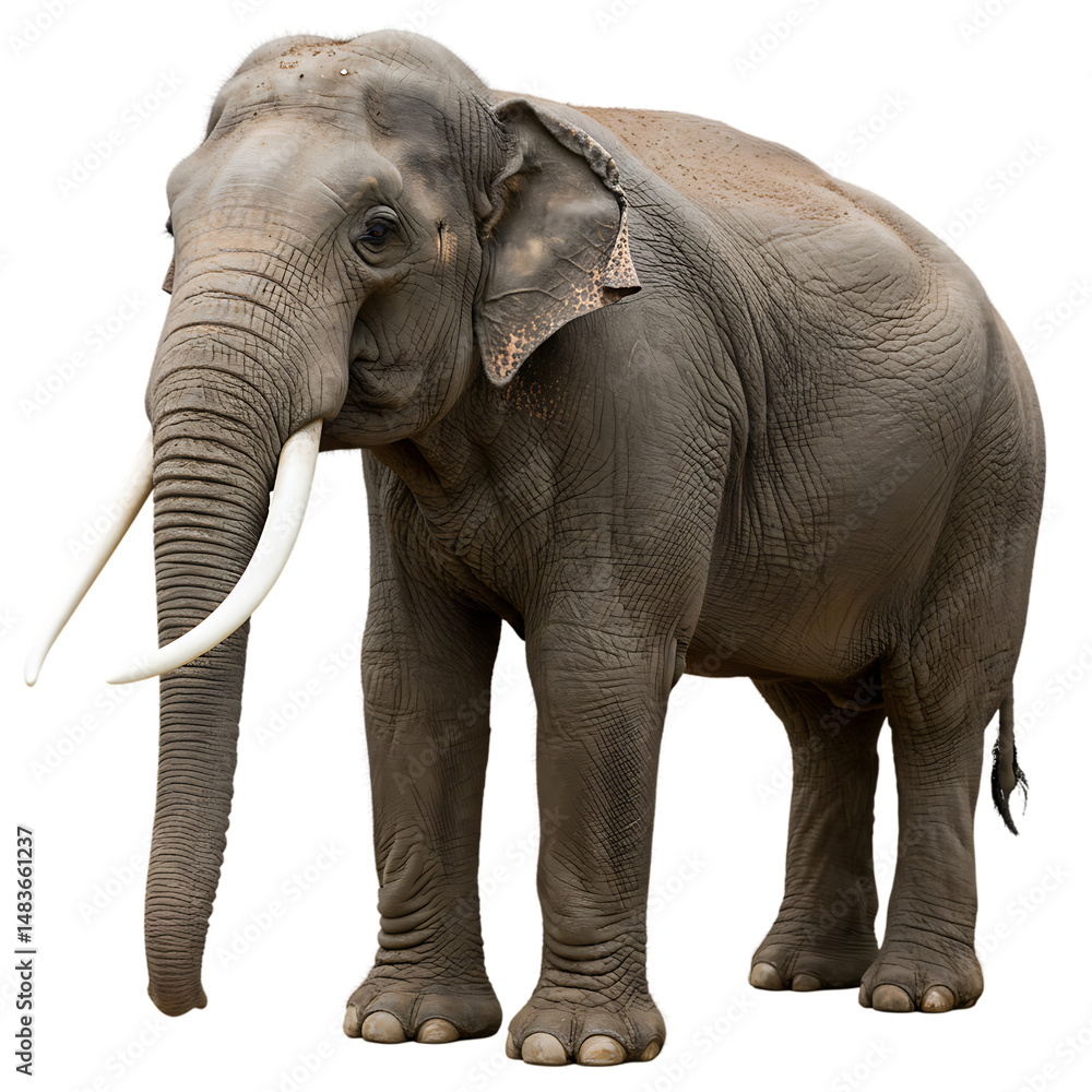 Fototapeta premium Adult Asian Elephant Standing Isolated On Transparent Background