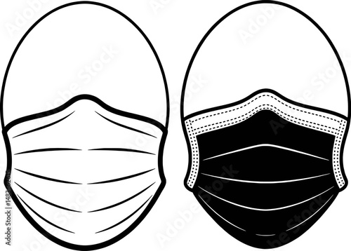 Black and white illustration of two surgical face masks for medical healthcare protection