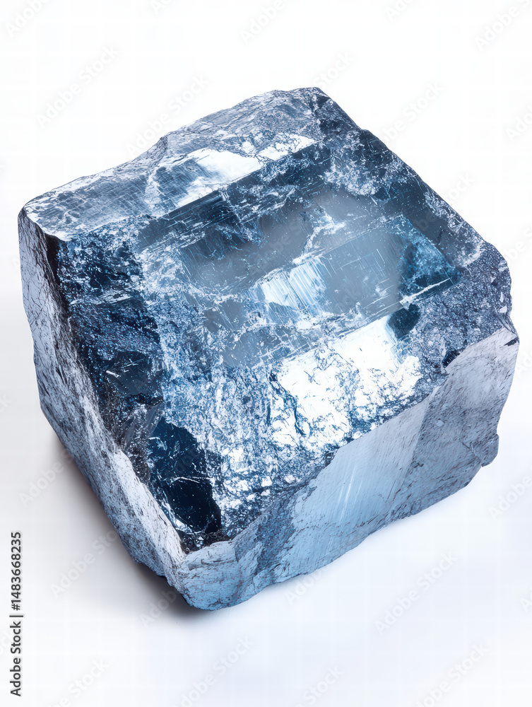 Obraz premium Crystalline Cube: A striking close-up showcases the raw beauty of a pristine mineral, its crystalline structure and intricate facets bathed in the subtle play of light and shadow.