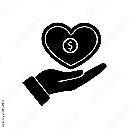 online donation hand with heart and coin icon 