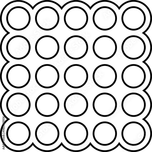Circular dots aligned in a compact square grid with consistent spacing and symmetry.