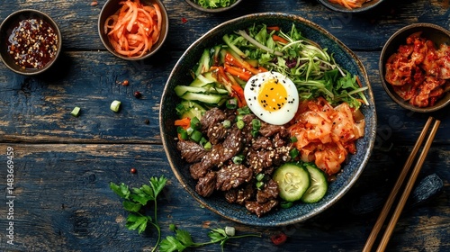 Wallpaper Mural Colorful bowl of Korean beef bibimbap with garnishes. Torontodigital.ca