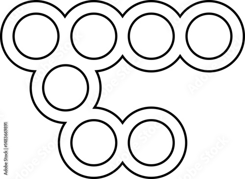 Group of outlined circles forming a sideways T-shape resembling a structured bubble cluster.