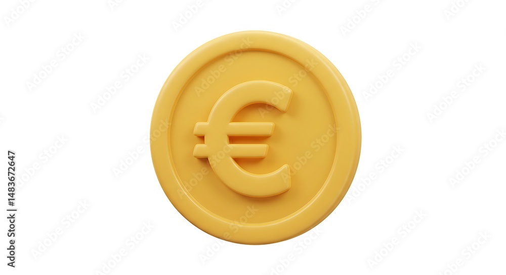 Obraz premium 3D Euro Coin Icon in Yellow Color on White Background 