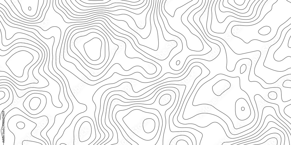 Fototapeta premium Abstract Topographic Map Lines. Monochrome Terrain Lines Art. Wavy Geographical Contour Lines