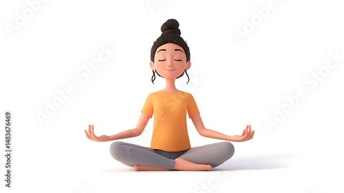 Wallpaper Mural Serene and calm cartoon character practicing yoga and meditation to enhance mental clarity and physical wellness Torontodigital.ca