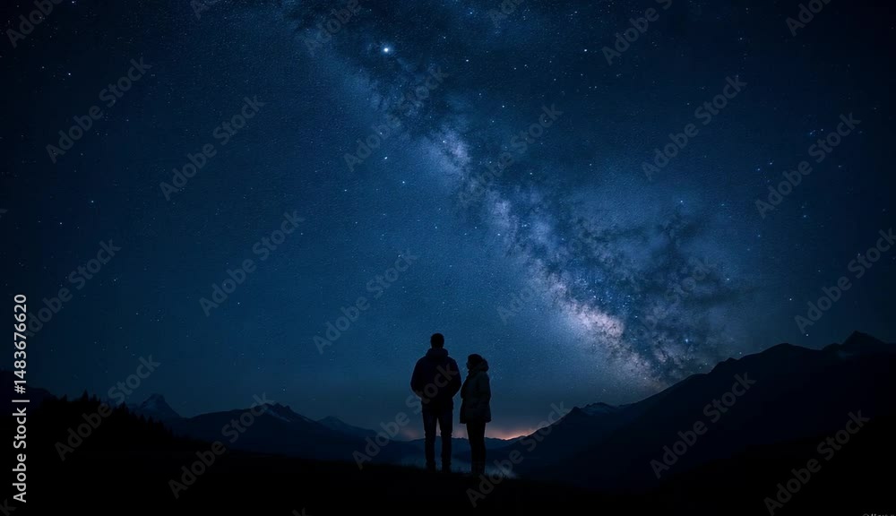 Couple gazing at a starry night sky filled with the Milky Way
Couple gazing at a starry night sky filled with the Milky Way