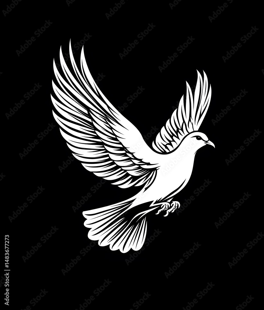 Obraz premium Outline Peace Dove with Olive Branch Vector Illustration