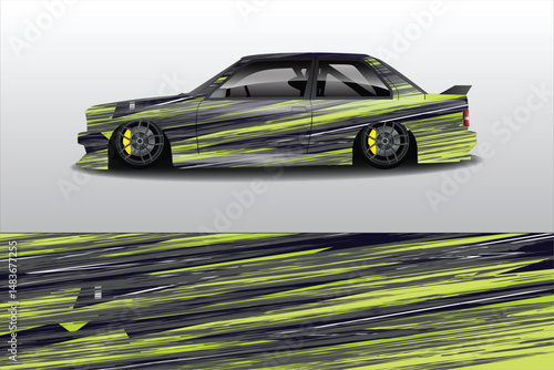 Stylish modified car with vibrant graphics in motion (1)