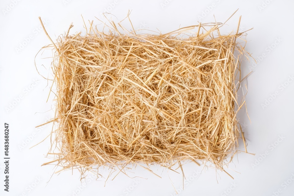Obraz premium Dried Straw Hay Frame on Blank White Canvas for Text Insertion - Top View