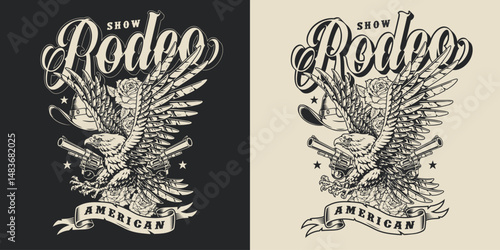 Rodeo show design featuring an eagle and emblem