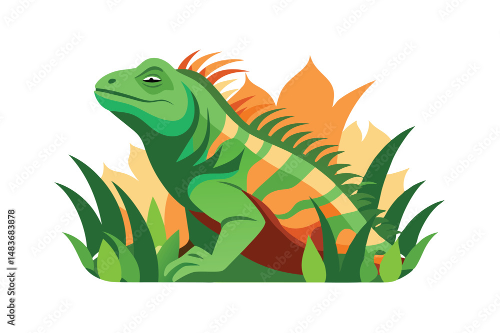 green iguana on a white background green iguana on a white background