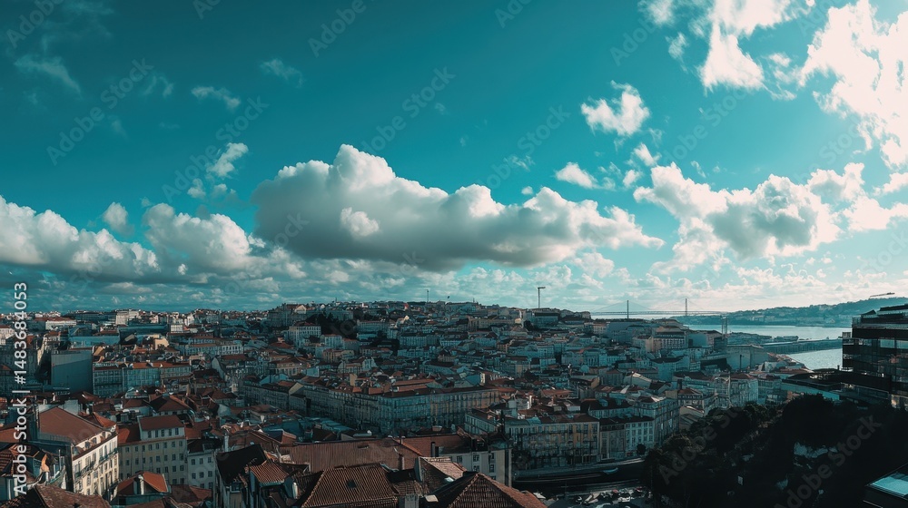 Fototapeta premium Stunning Skyline View of Lisbon, Portugal: A Majestic Panorama Over the Tagus River and Architectural Wonders