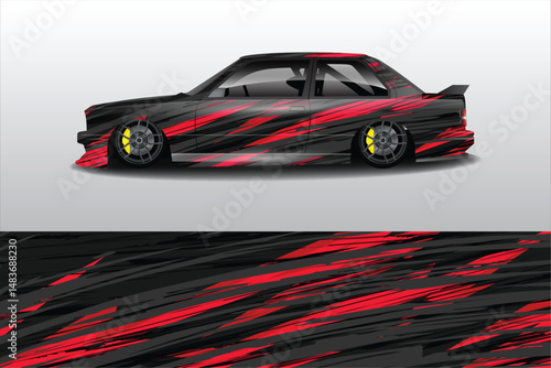 Stylish modified car with dynamic racing stripes design