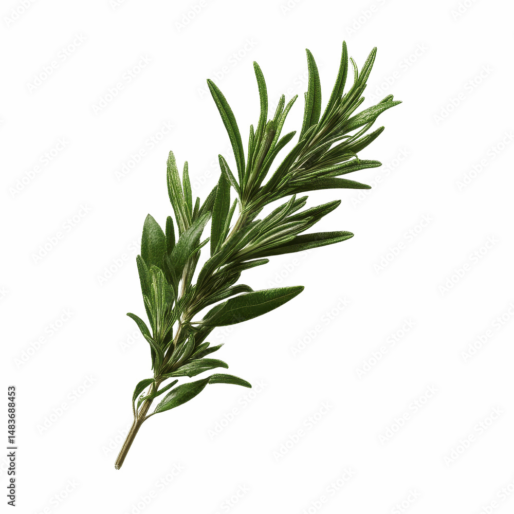 Fototapeta premium Fresh Sprig of Rosemary Herb Isolated on Grey Transparent background