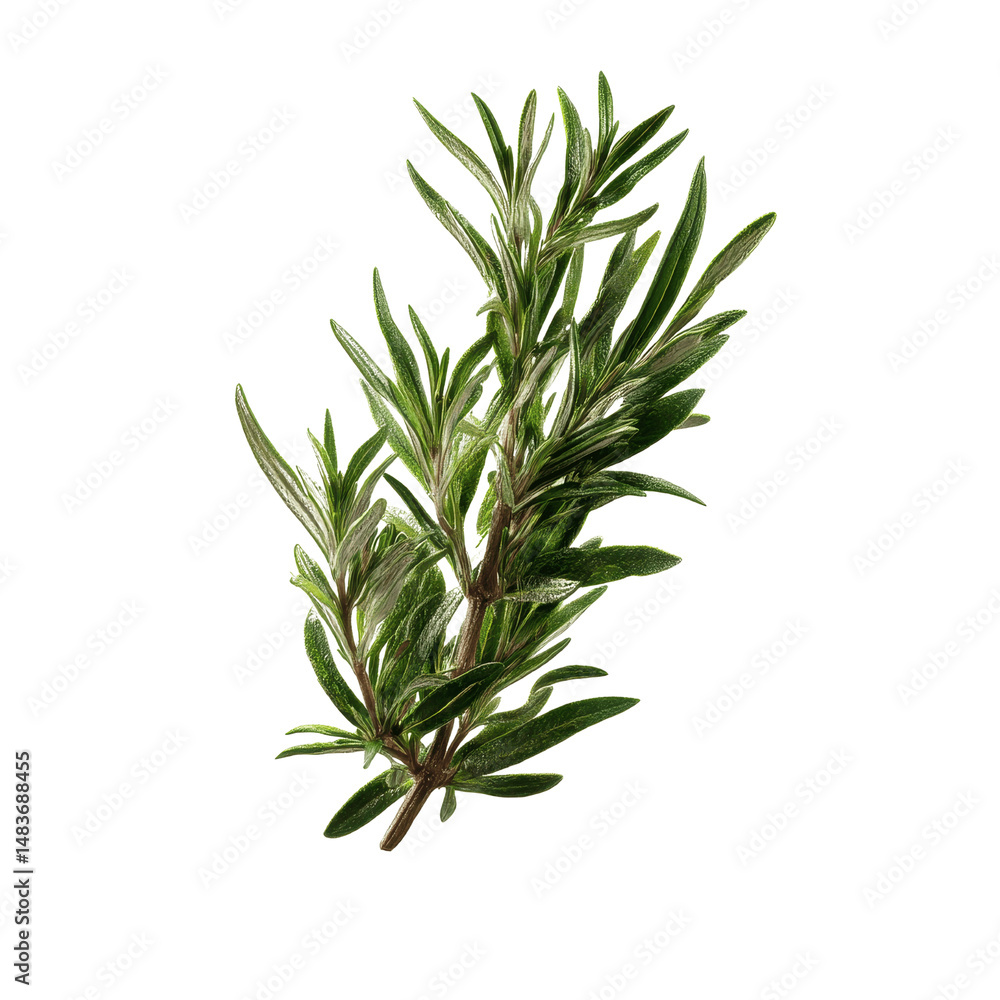 Fototapeta premium Fresh Rosemary Sprig Isolated on Green Transparent background