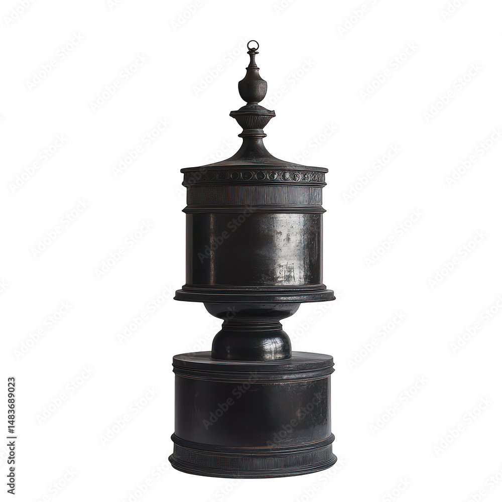 Fototapeta premium Dark ornate container with lid on transparent background