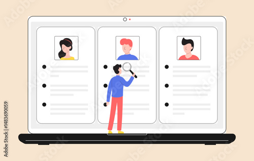 Cartoon Color Characters People Applicants and Hr Agency Concept Flat Design Style and Line Elements. Vector illustration of Selection Candidate