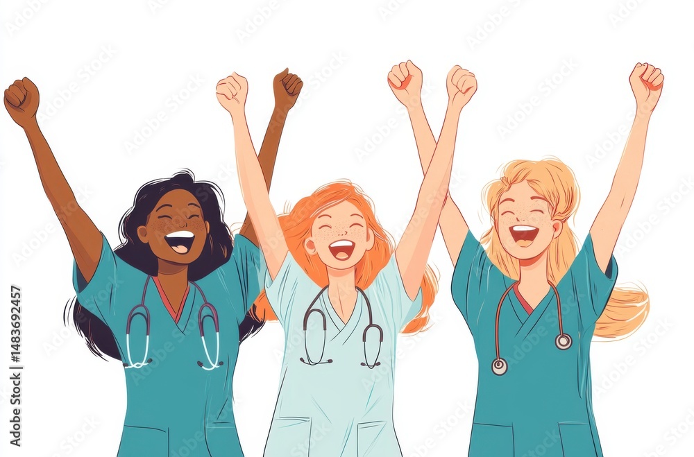 Obraz premium Enthusiastic medical team cheering together