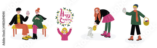 Kid Celebrate Easter Spring Season Holiday Vector Set