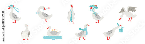 Grey Goose Character in Different Activity Vector Set