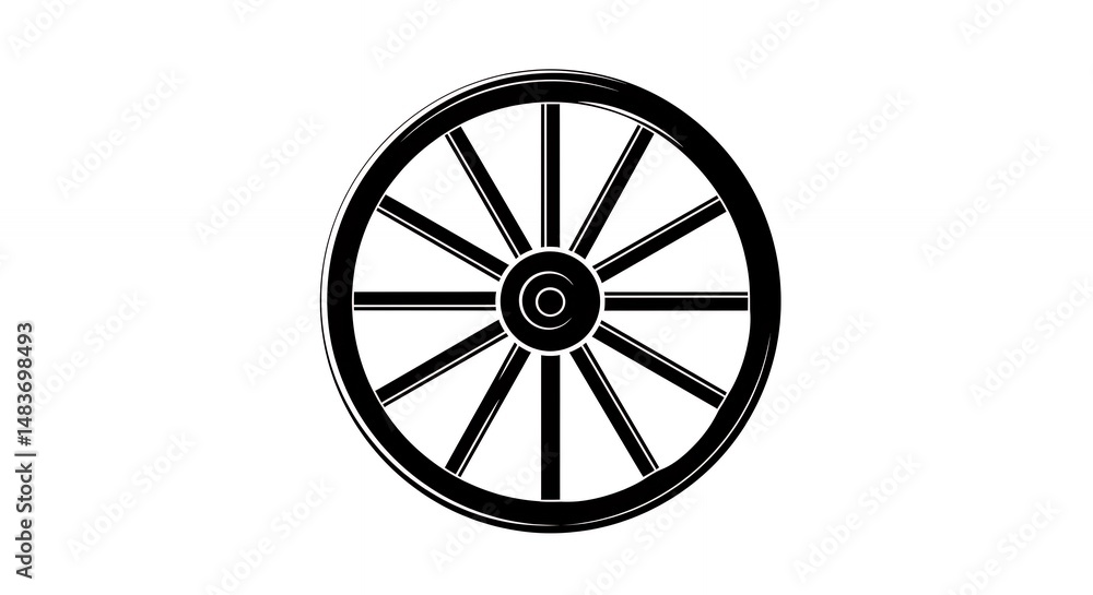Obraz premium Black wagon wheel illustration isolated on white background transportation concept