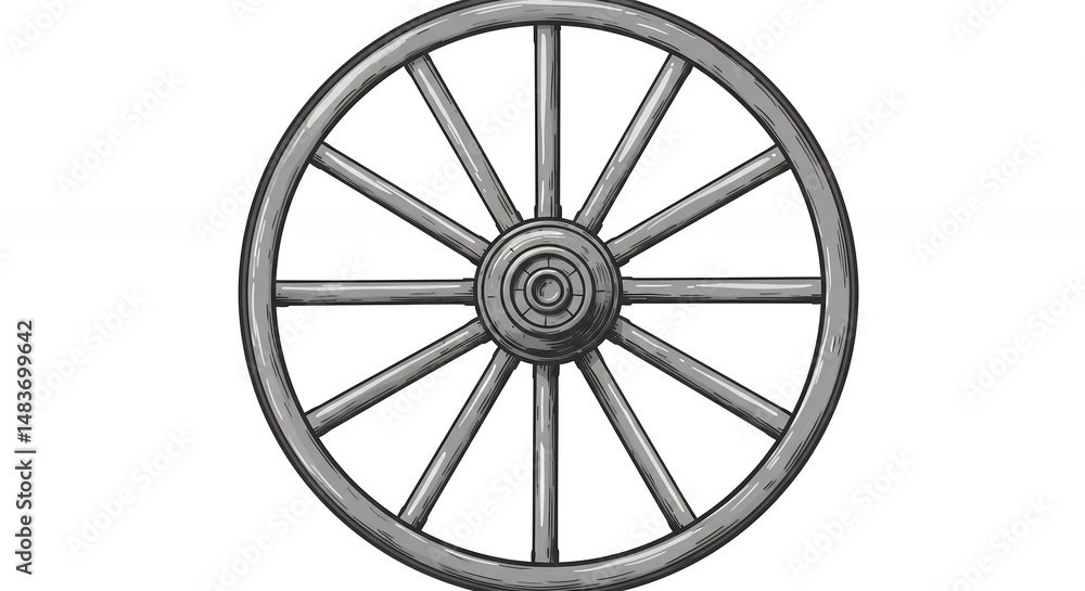 Fototapeta premium Classic gray wagon wheel illustration