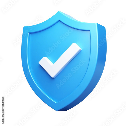 Secure Protection 3D Render of a Blue Shield with Checkmark Icon