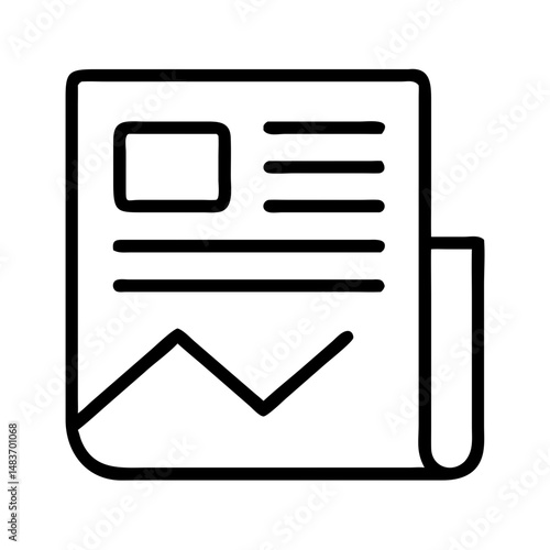 Outline icon of folded newspaper with text and image blocks, representing content marketing, business news, media publication and newsletter communication strategy