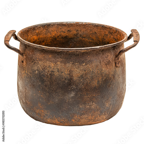 antique rusty pot on clean white background
