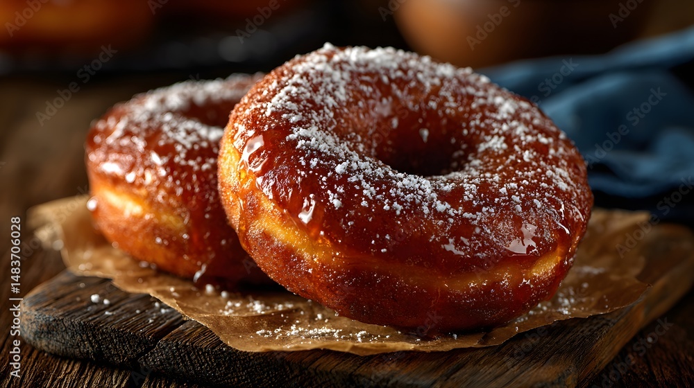 Freshly glazed donuts, golden brown pastries with a sugary coating, perfect for a delicious breakfast or snack, inviting and warm. Freshly glazed donuts, golden brown pastries with a sugary coating, perfect for a delicious breakfast or snack, inviting and warm.