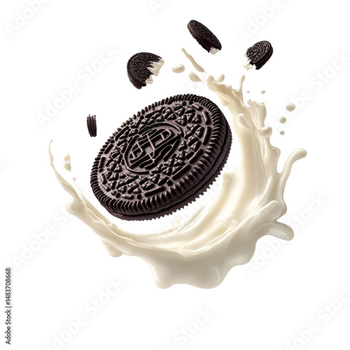 Delicious Oreo Cookie Surrounded by Milk Splash, Perfect for Treats and Snacks on transparent background