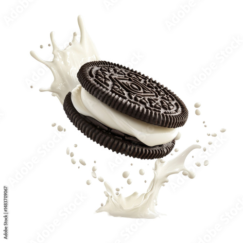 Delicious Oreo Cookies with Cream and Milk Splash for a Fun Snack Experience on transparent background