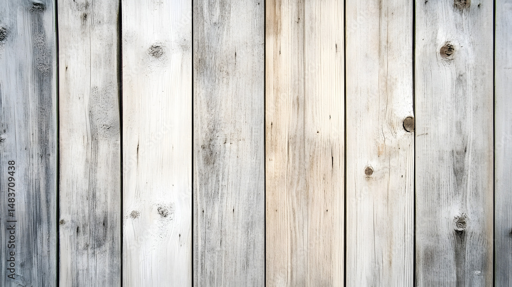 Naklejka premium Weathered Wood Panel Texture: An aged wooden surface showcases vertical planks, revealing the natural grain and intricate details of the timber, ideal for backgrounds and designs.