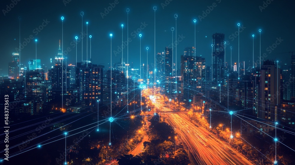 Illuminating the future a smart city skyline at night urban landscape digital connectivity nighttime tech integration Illuminating the future a smart city skyline at night urban landscape digital connectivity nighttime tech integration