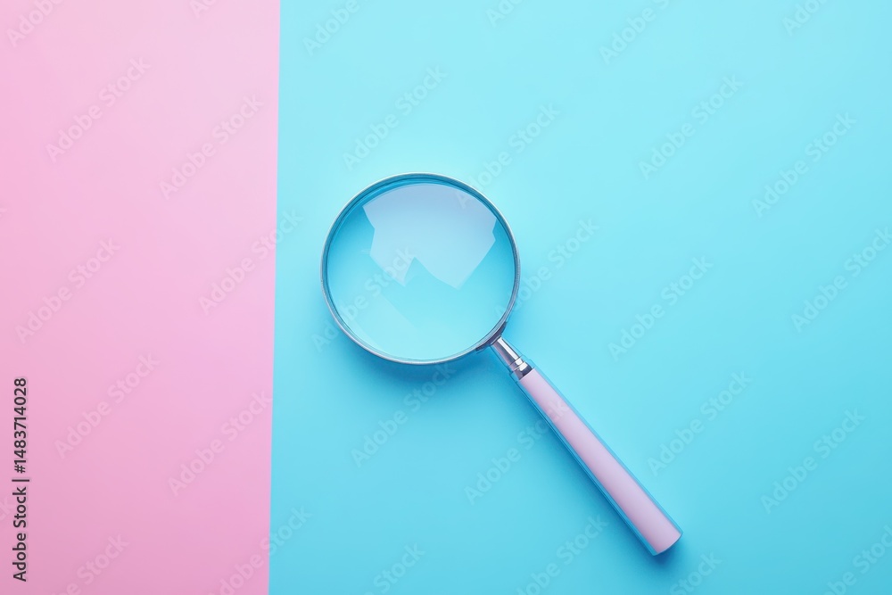 Pastel Blue Concept: Creative Design of a Magnifying Glass on a Minimal Background Pastel Blue Concept: Creative Design of a Magnifying Glass on a Minimal Background