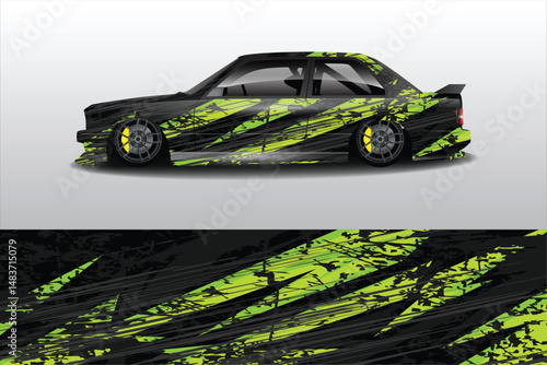 Stylish car design with vibrant graphics on display